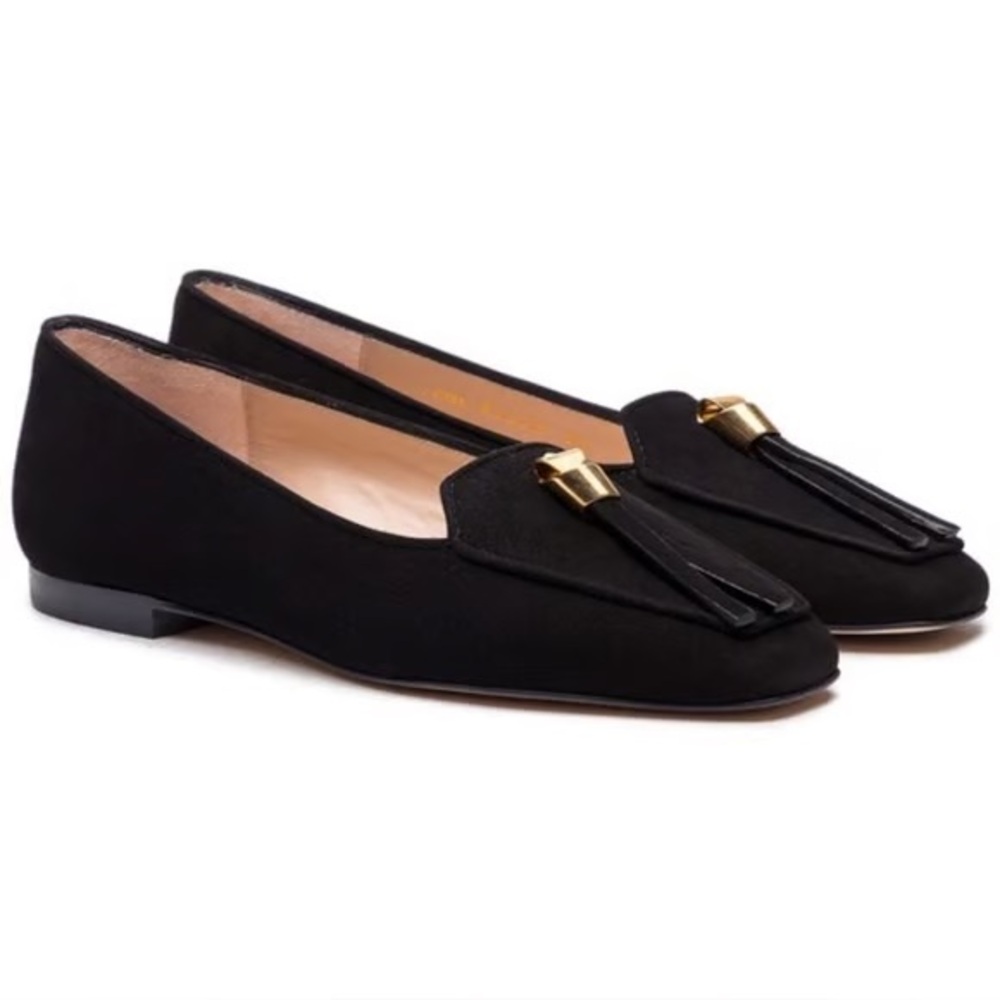 Stuart Weitzman Black Loafers with Gold Accents